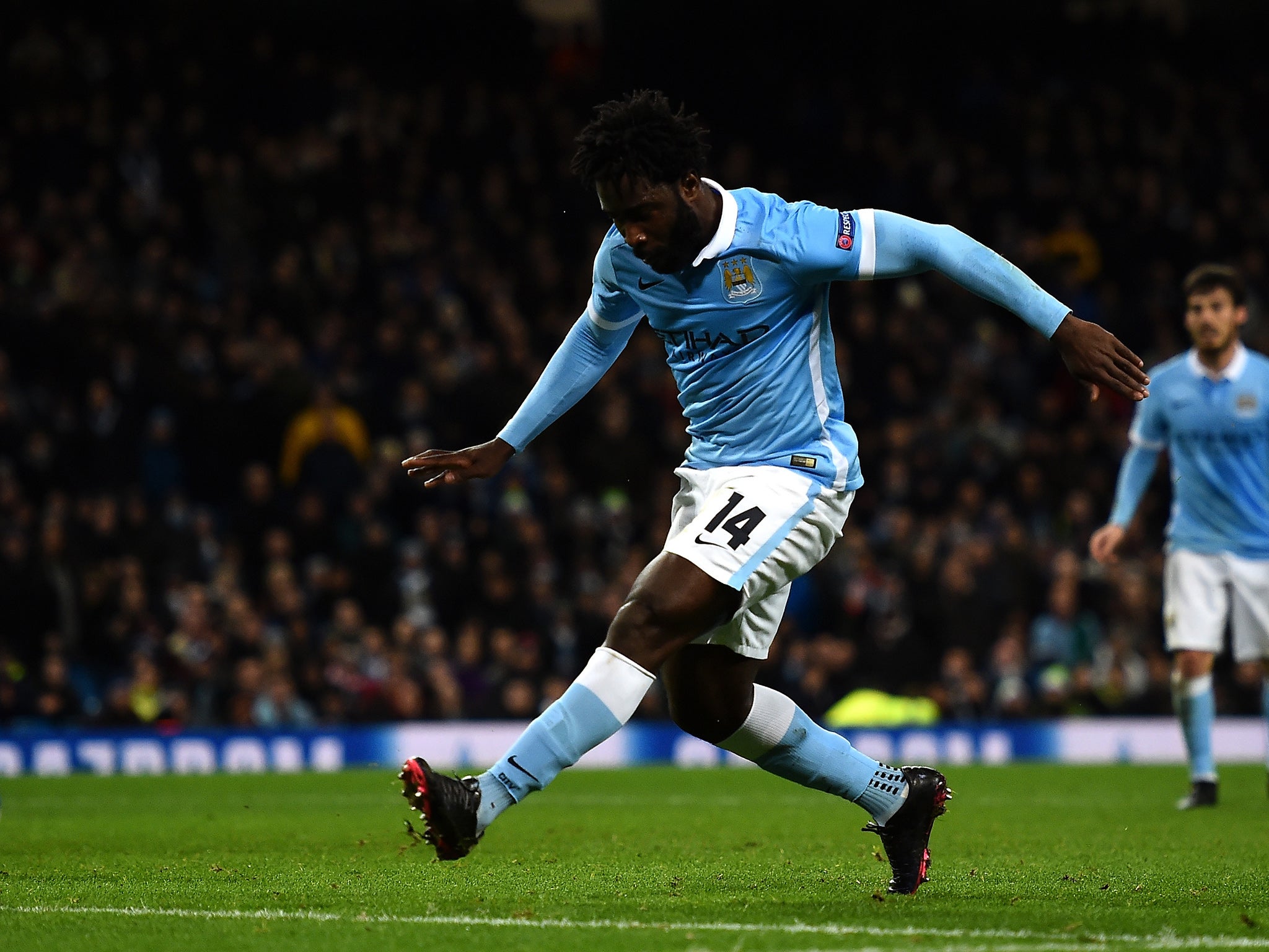 &#13;
Wilfried Bony scores Manchester City's fourth&#13;