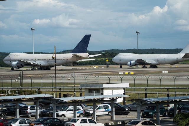 Two of the three Boeing 747-200F jets abandoned in Kuala Lumpur International Airport
