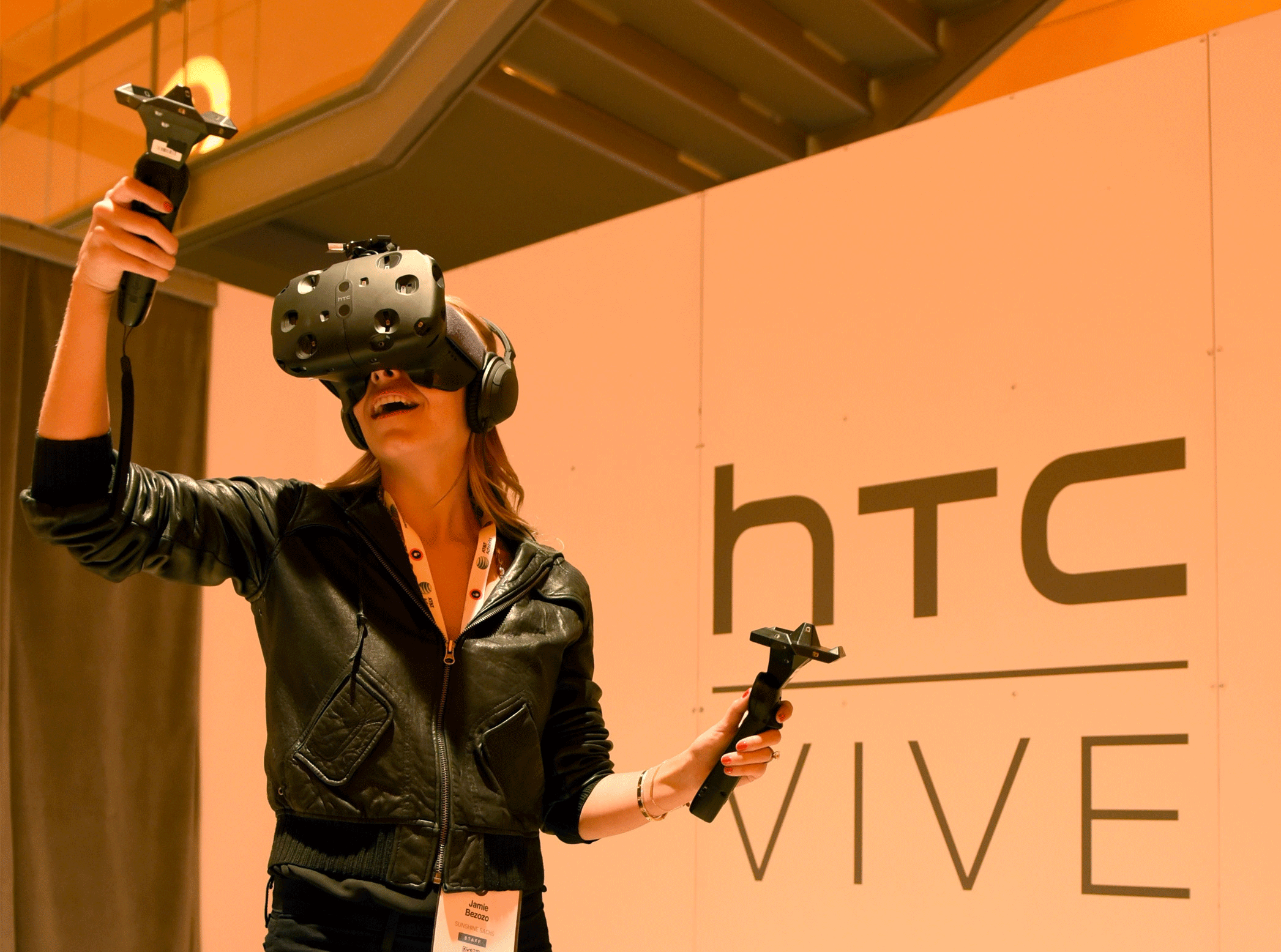 A gamer tries out the HTC Vive in New York in October 2015