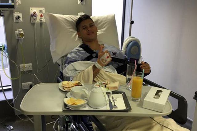 Manchester United defender Marcos Rojo posted this picture from his hospital bed on Instagram