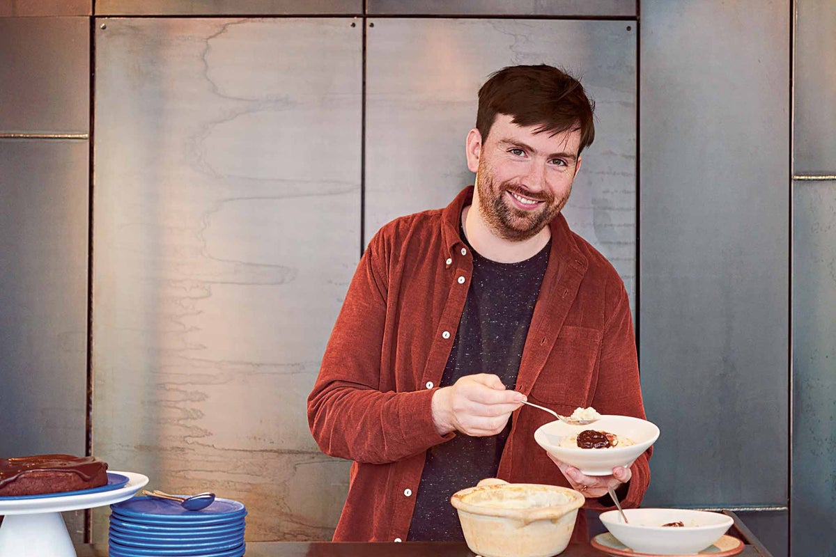Stevie Parle: One-bowl chocolate cake; Red-wine pear, orange curd and ...