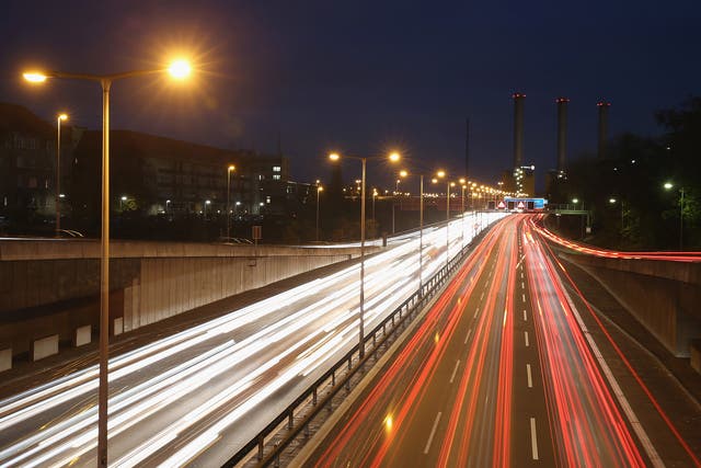 Information superhighway: evening traffic on the Autobahn in Berlin