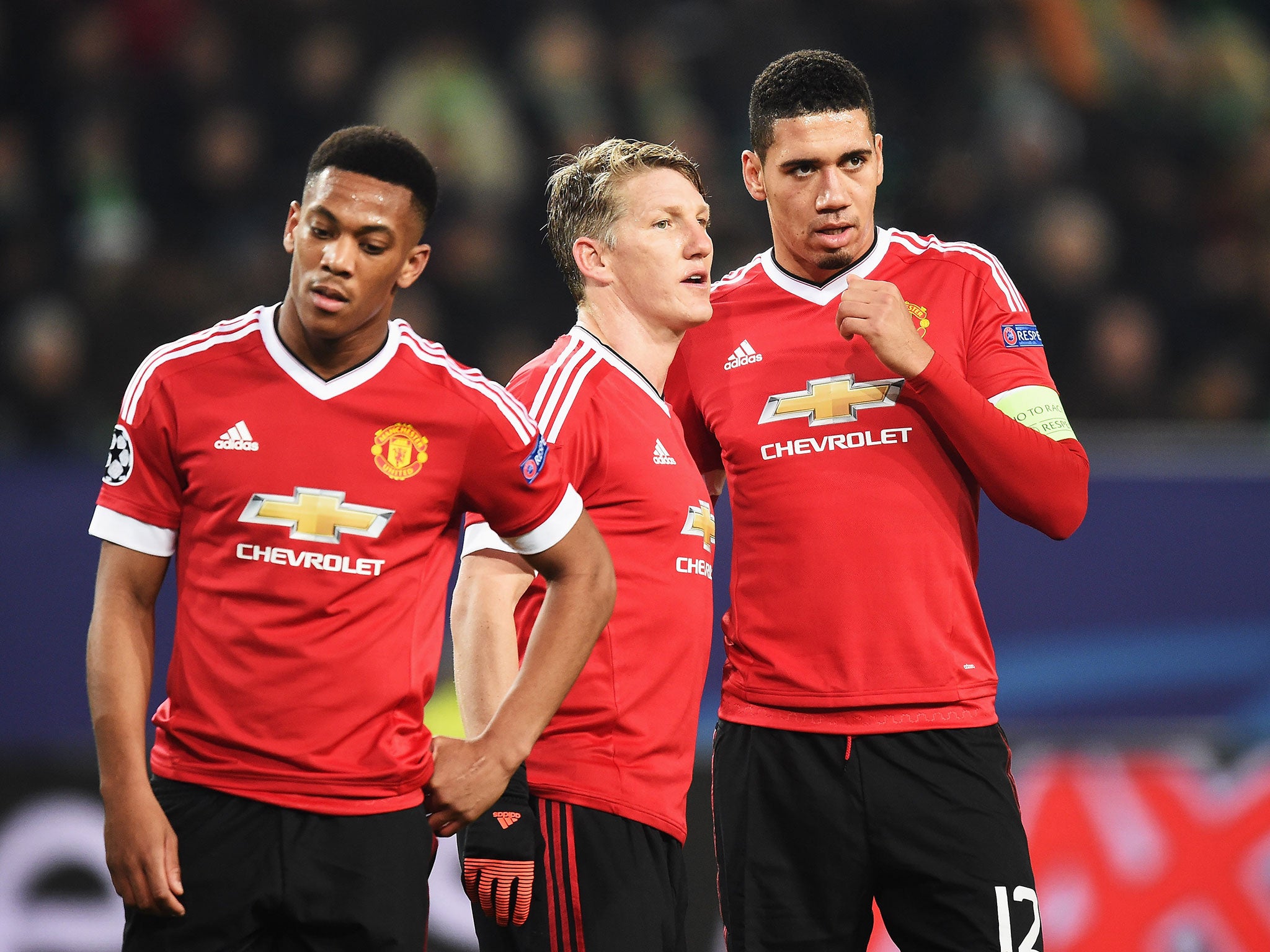 Anthony Martial, Bastian Schweinstieger and Chris Smalling