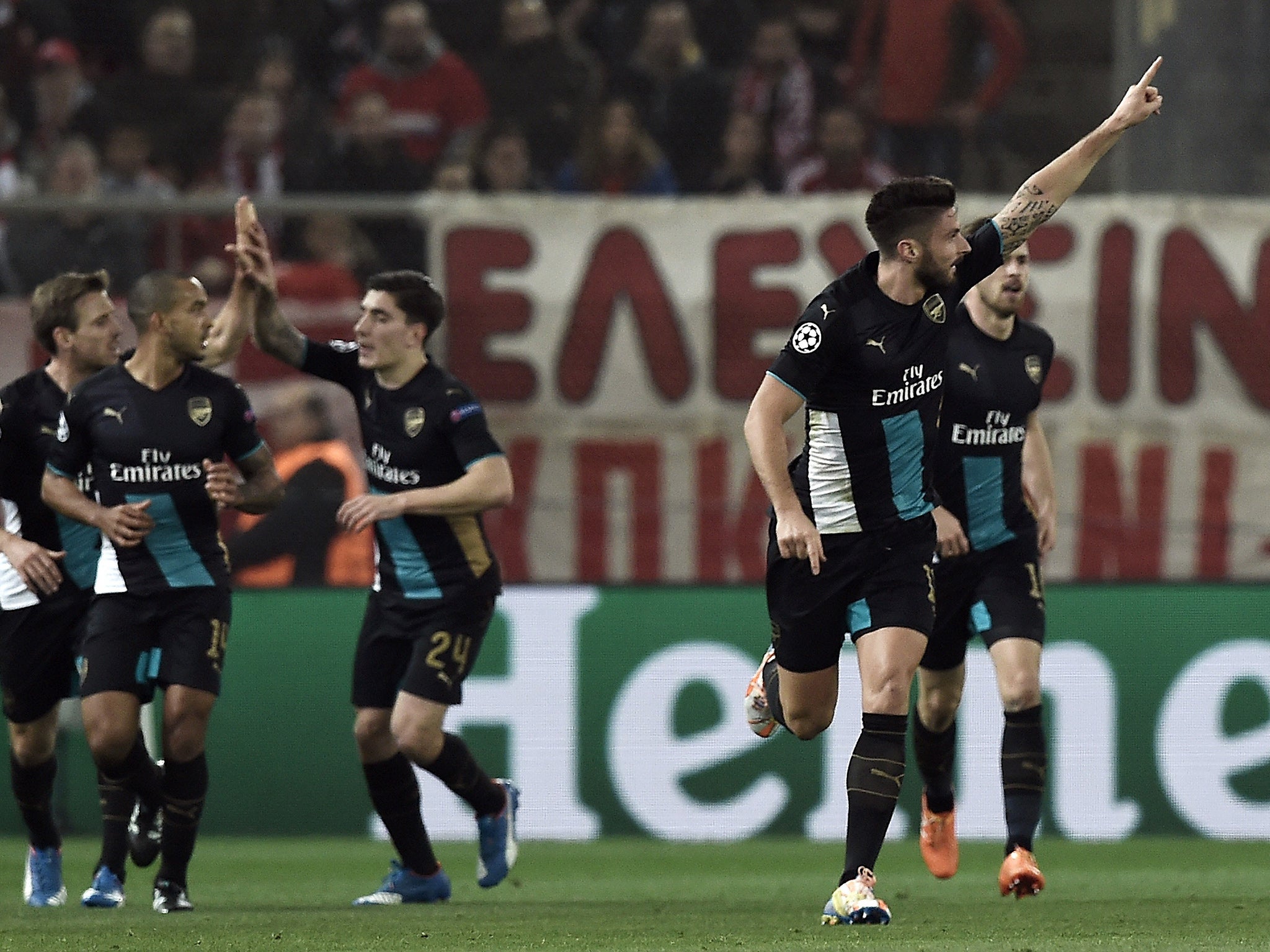 Olivier Giroud celebrates opening the scoring Arsenal