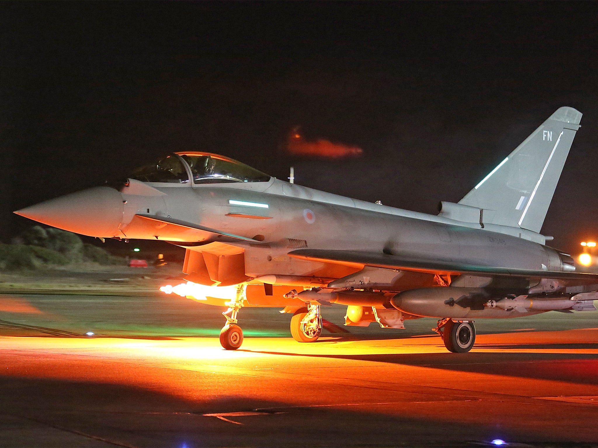 An RAF Typhoon leaves the Akrotiri base n Cyprus