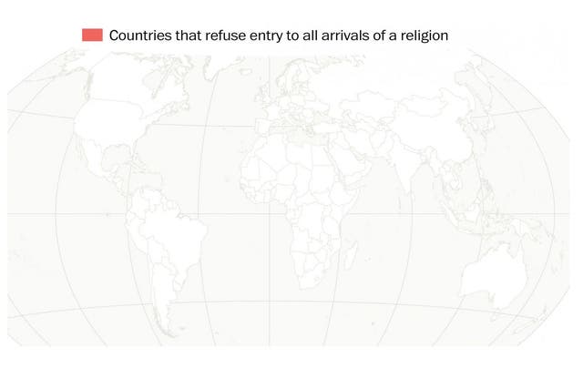 This map shows all the countries that refuse entry based on religion 
