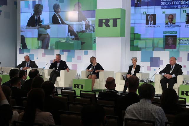 Ken Livingstone, far left, at the Russia Today conference in Moscow on Thursday