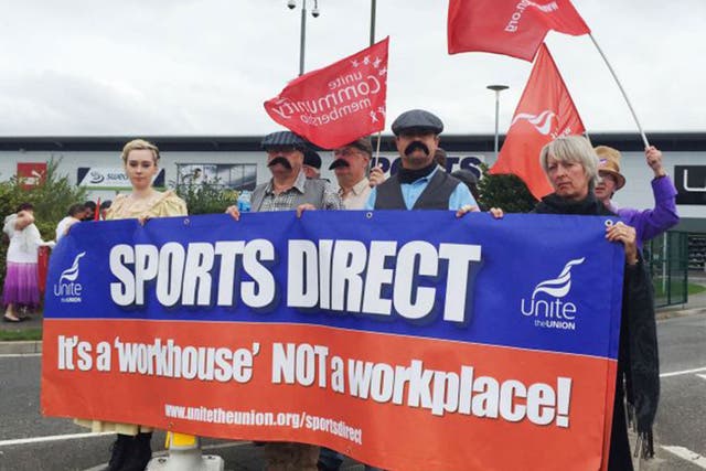 Campaigners in Victorian dress protest outside Sports Direct’s annual meeting in September against its use of zero-hours contracts