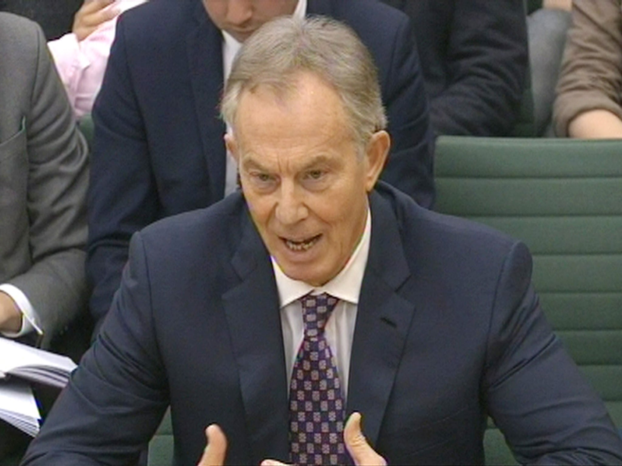 Former Prime Minister Tony Blair appearing in front of the Foreign Affairs Select Committee at the House of Commons where he is giving evidence on UK's foreign policy towards Libya.