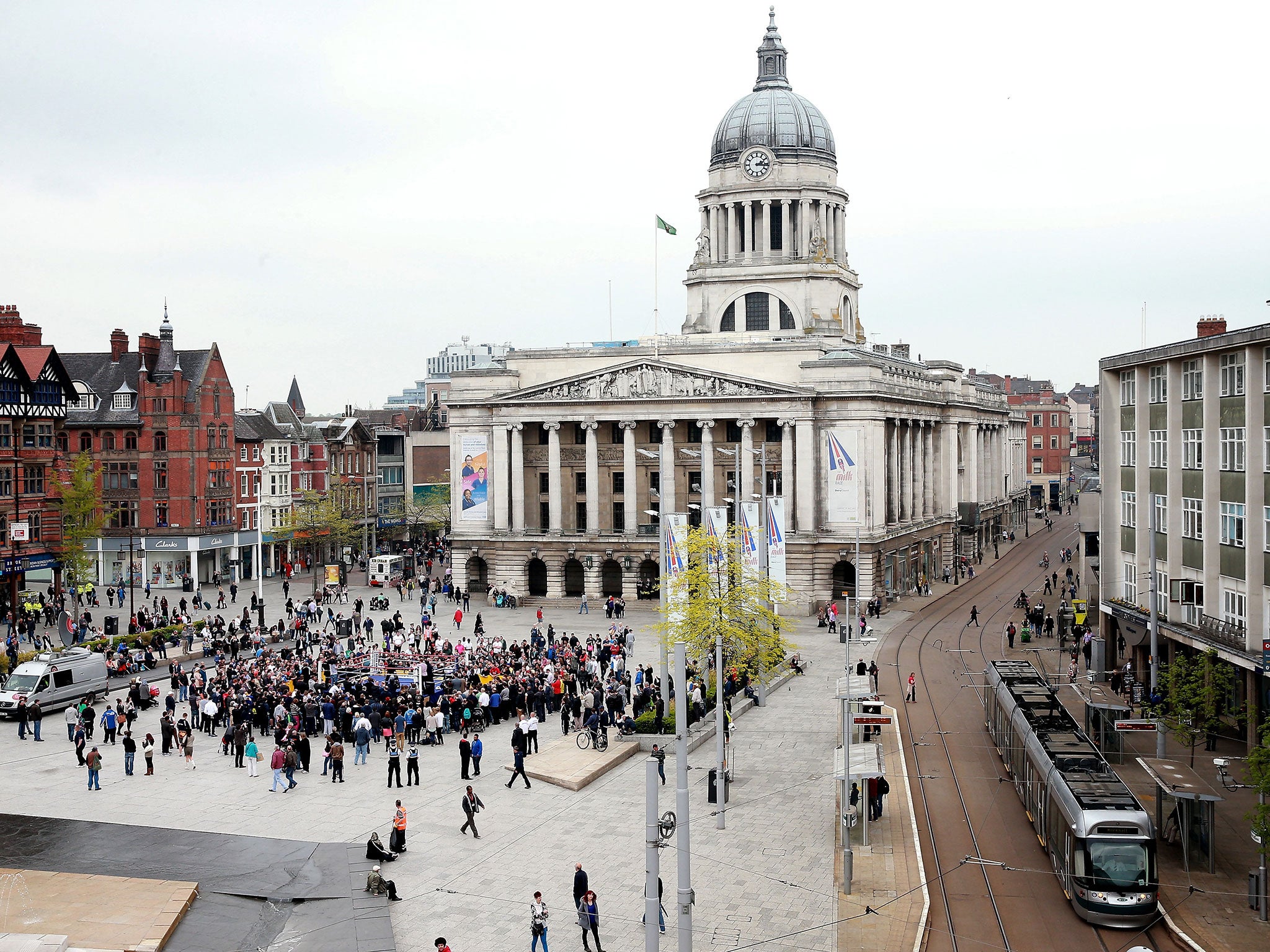 Market Square, Nottingham, where Peter Barker streaked through a 'Women against Violence' demonstration