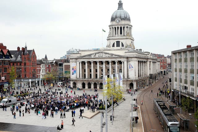 Market Square, Nottingham, where Peter Barker streaked through a 'Women against Violence' demonstration