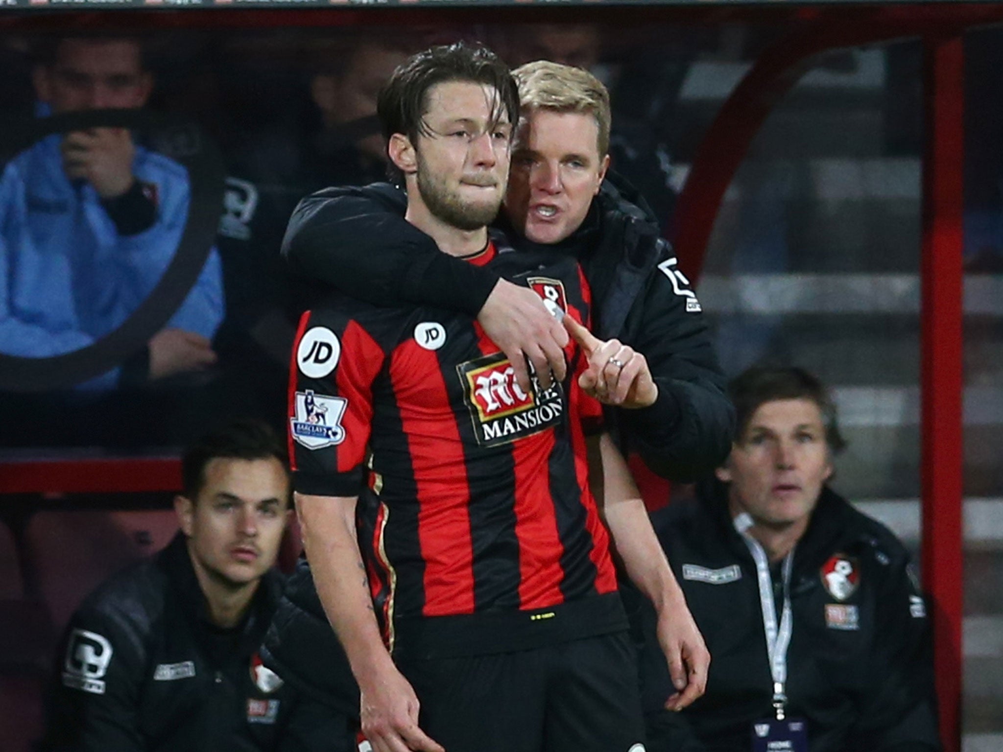 Harry Arter with Bournemouth manager Eddie Howe