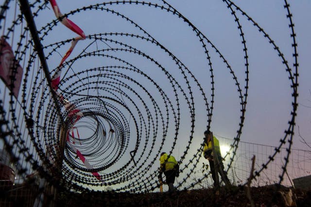 The barbed fence currently being constructed between the Austrian-Slovenian border