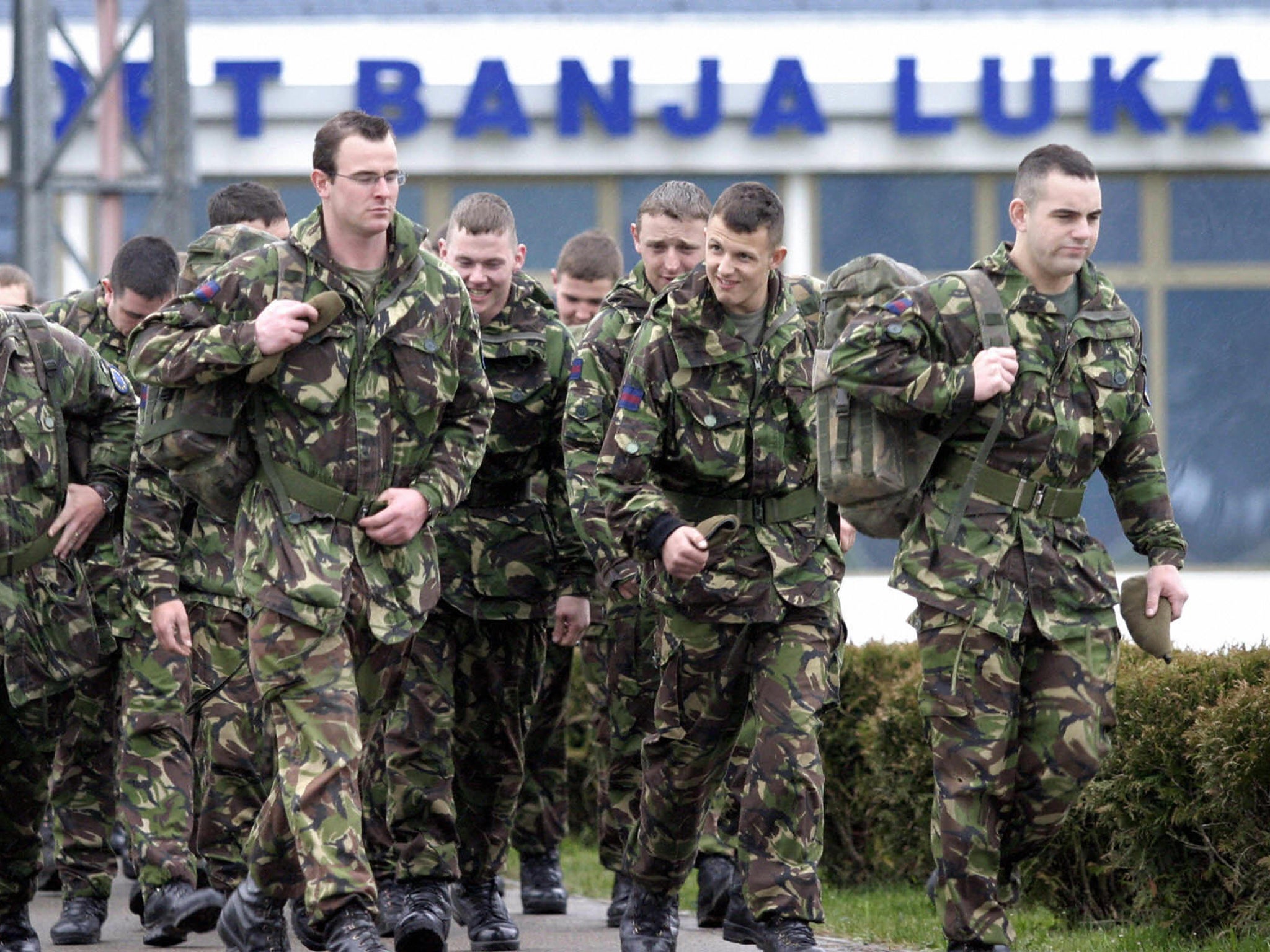 The first contingent of British soldiers, members of the EU peacekeeping mission in Bosnia and Herzegovina, depart from the Banja Luka International in 2007, after 15 years of helping to keep the peace in the country