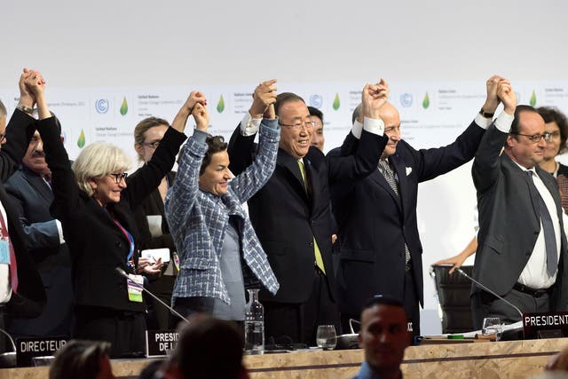 Politicians and officials who negotiated the Paris Agreement on climate change jumped for joy and clapped each other on the back after the deal was done