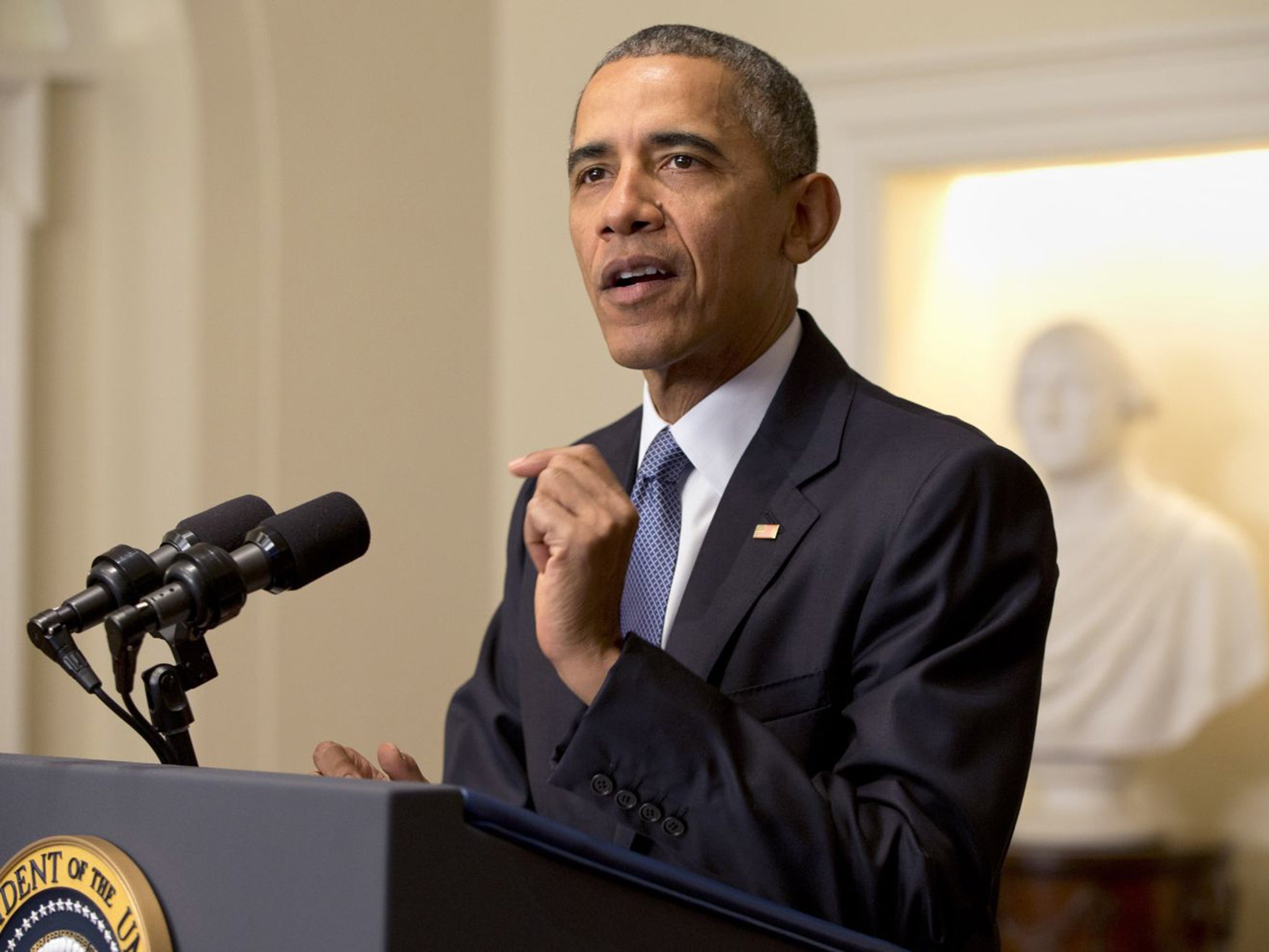 President Barack Obama speaking about the Paris climate agreement from the Cabinet Room of the White House. “We’ve transformed the United States into the global leader in fighting climate change,” he said