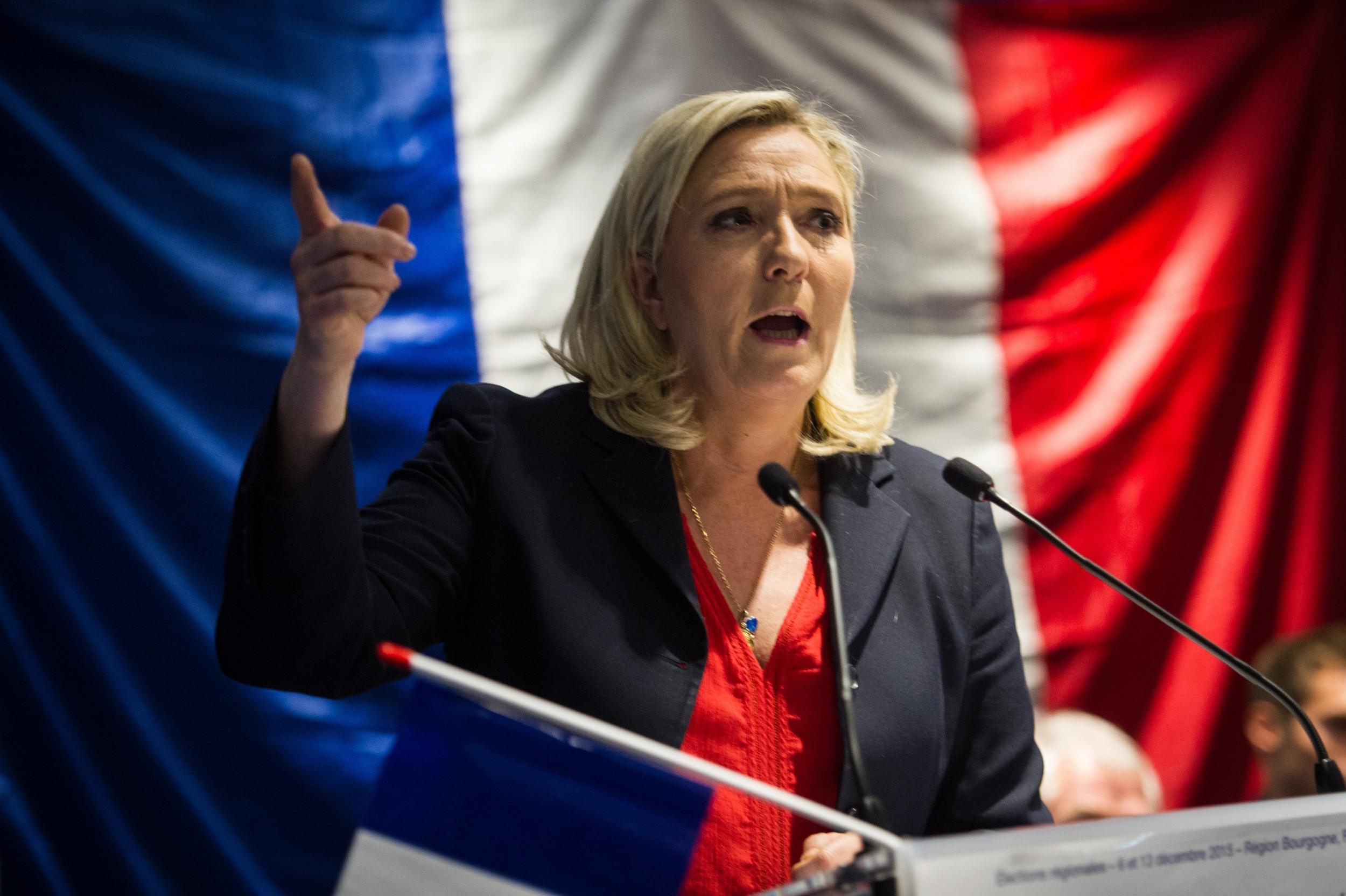 The French National Front leader called Mr Trump’s election the ‘victory of the people against the elites’