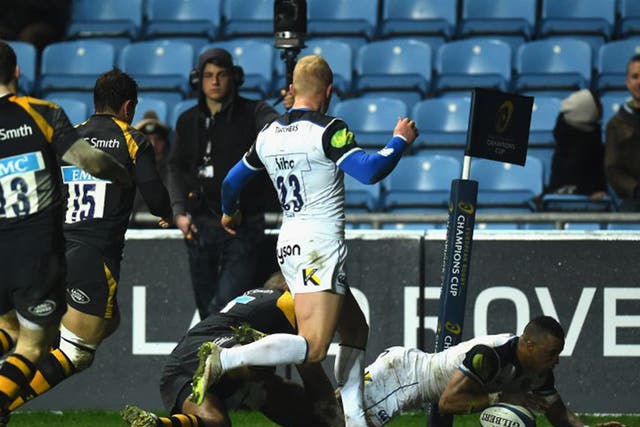 Anthony Watson scores a  last-minute try to set up Bath’s win against Wasps