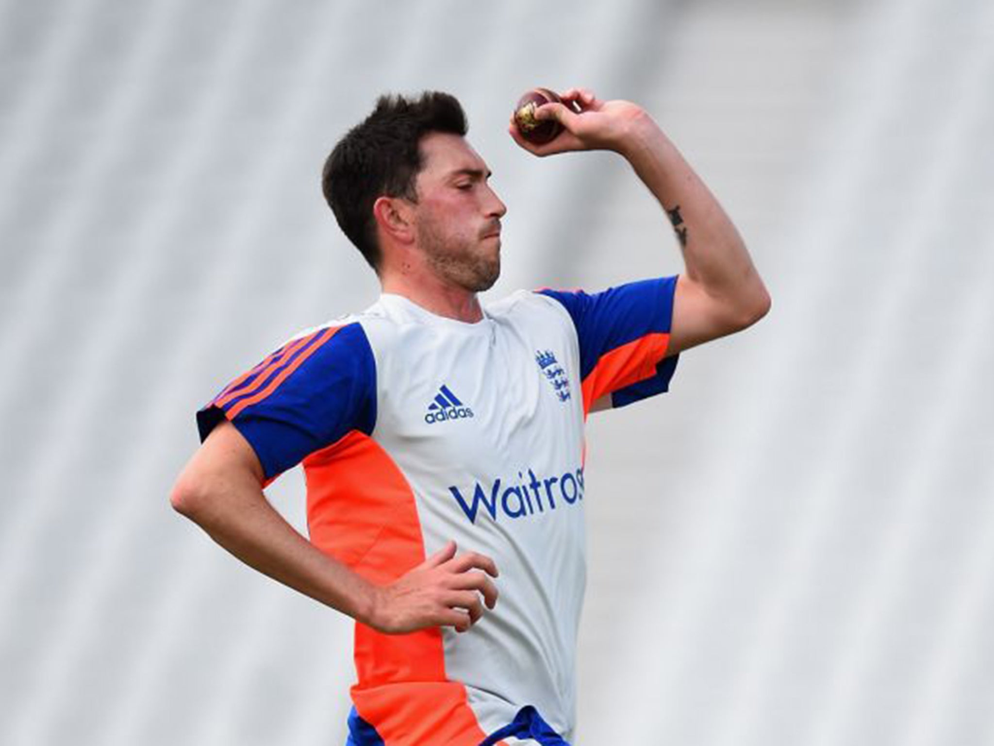 Mark Footitt works up some left-arm pace in practice with England