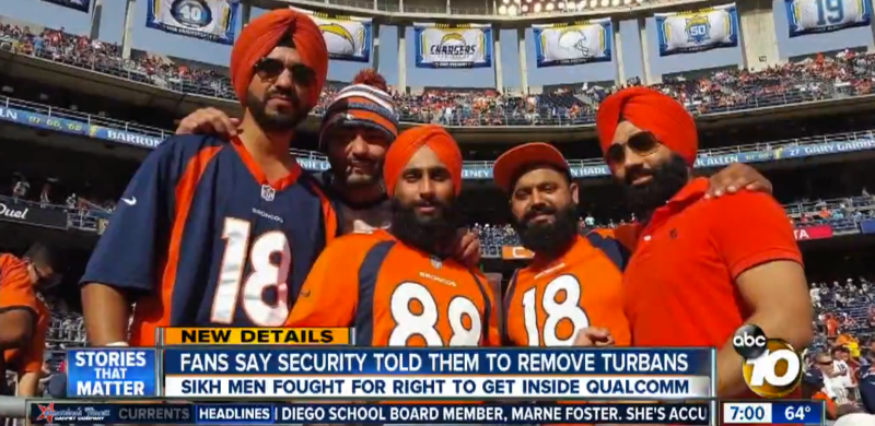 A group of Sikh men were denied entry into Qualcomm Stadium in San Diego, California.