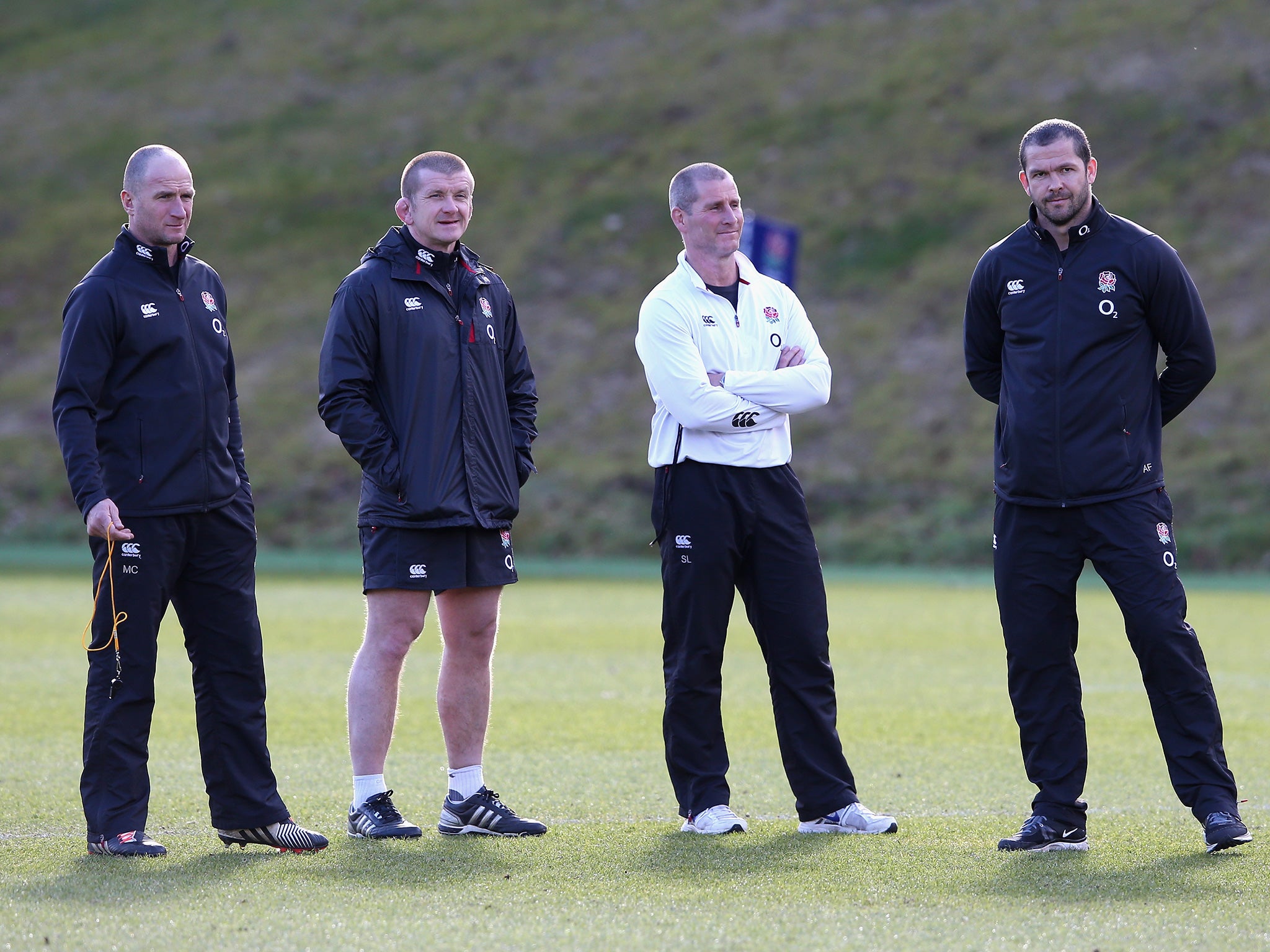 From the left: Mike Catt, Graham Rowntree, Stuart Lancaster and Andy Farrell