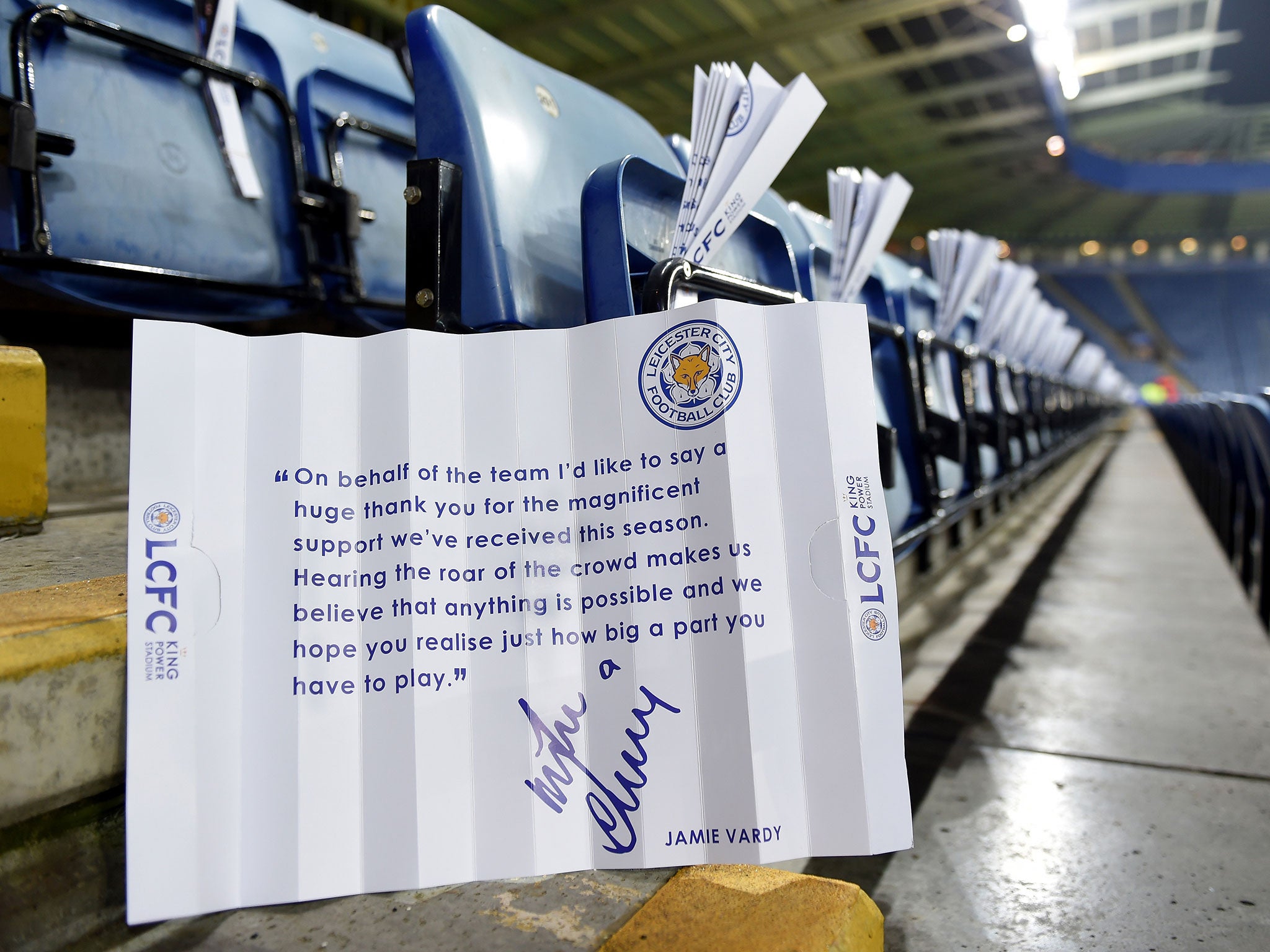 Jamie Vardy has left a personalised note for Leicester fans at tonight's game