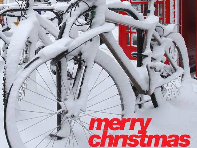 Jeremy Corbyn's first Christmas card as Labour leader, which features a photo of a snow-covered bicycle