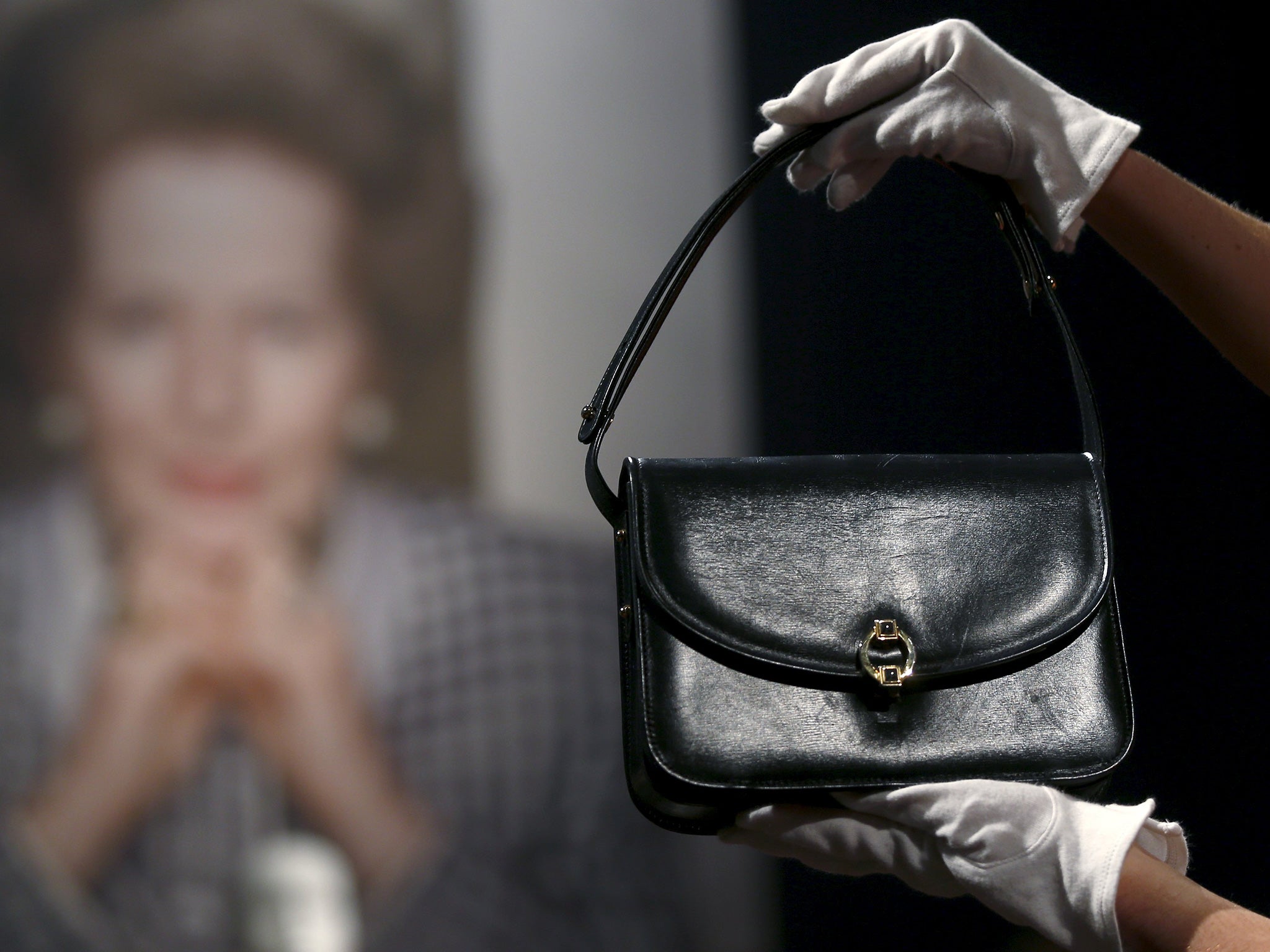 A navy blue leather handbag, part of the Margaret Thatcher collection being sold at Christie’s