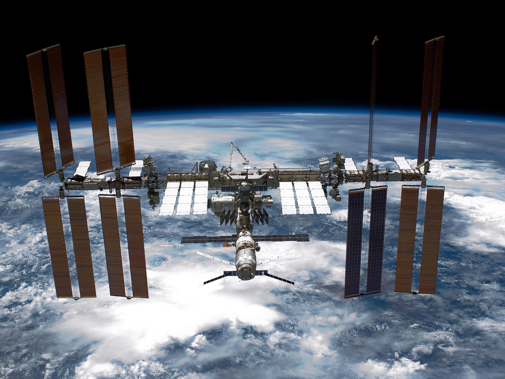 The International Space Station (ISS) as photographed from the NASA space shuttle Endeavour