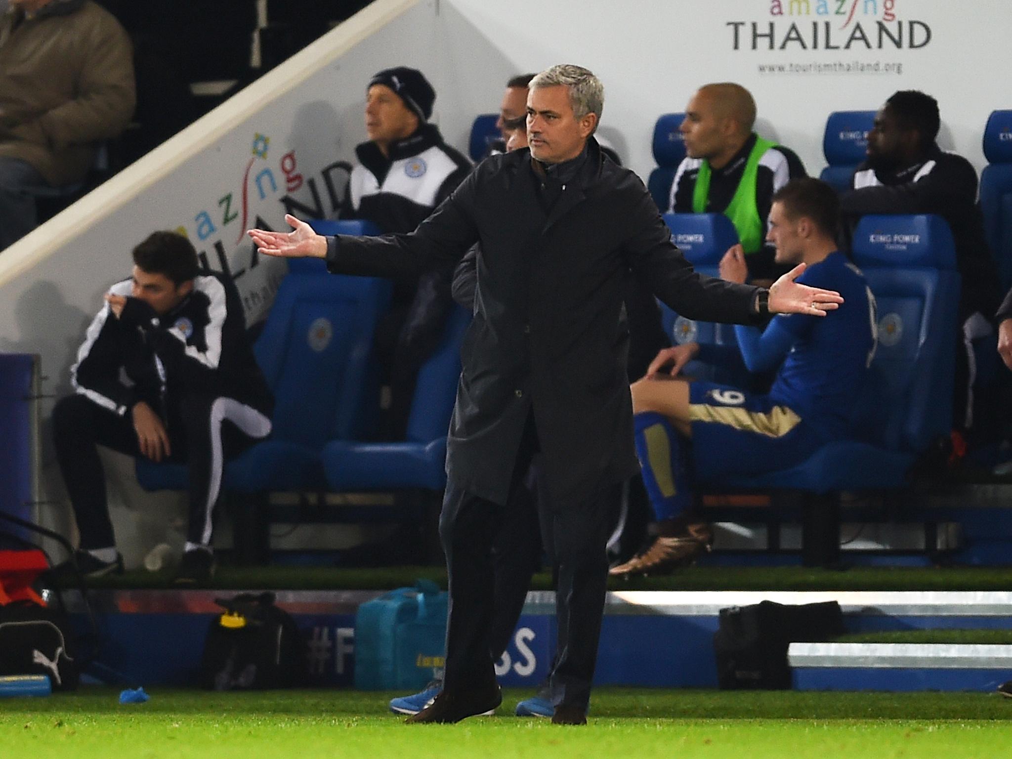 Jose Mourinho reacts on the touchline at the King Power Stadium