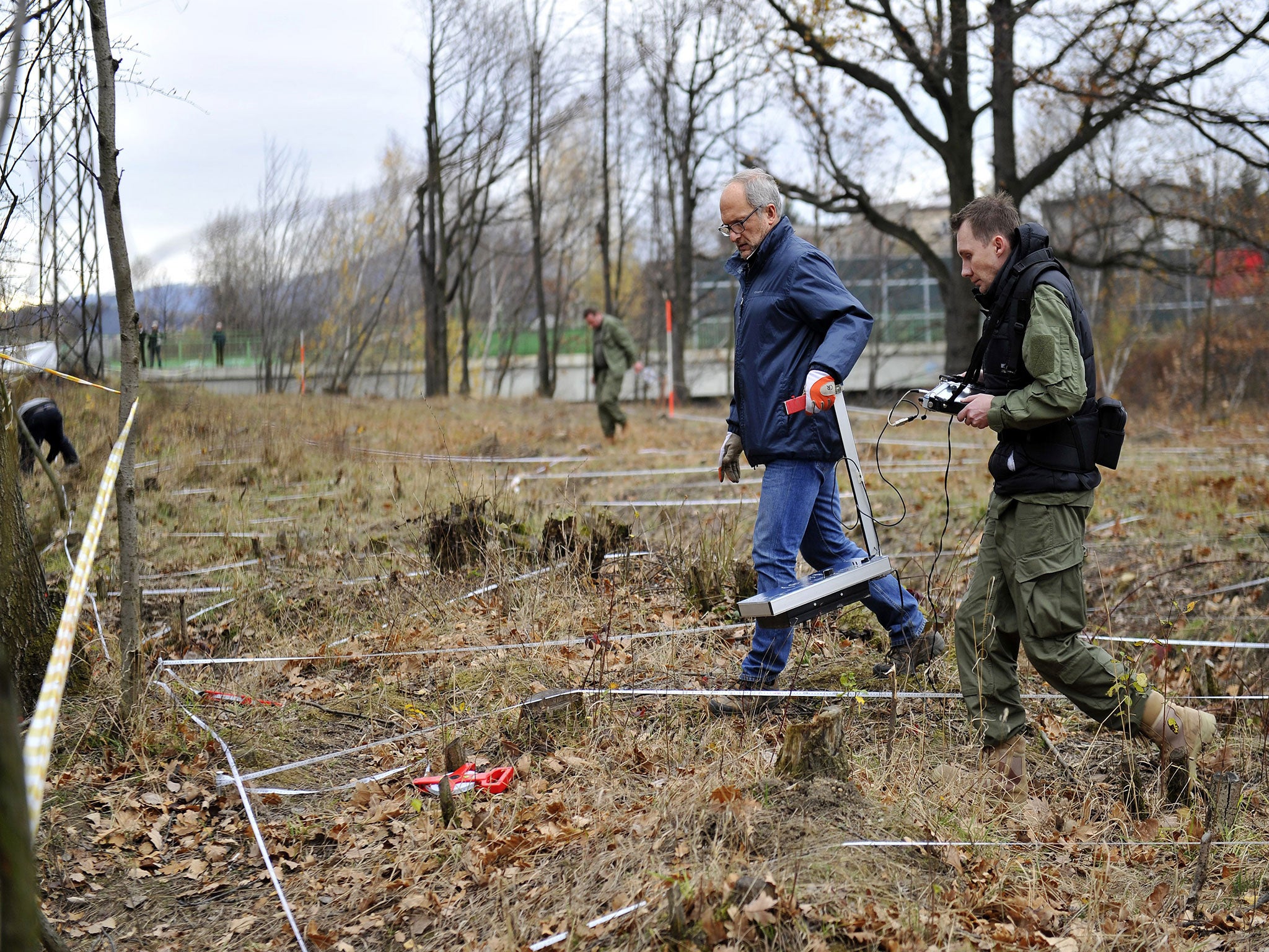Experts use Ground-penetrating radar to inspect an area where a World War II Nazi train is supposed to be hidden