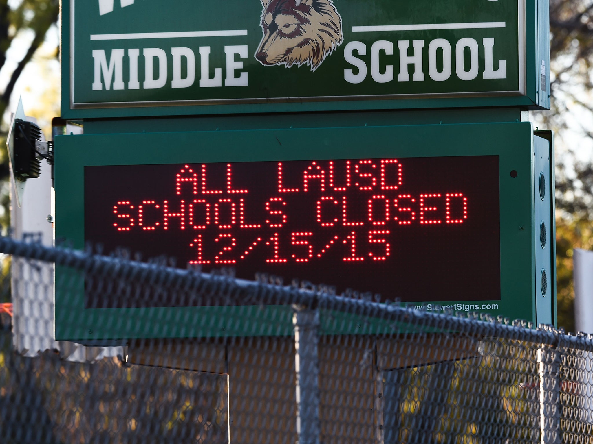 A sign outside a school in Los Angeles