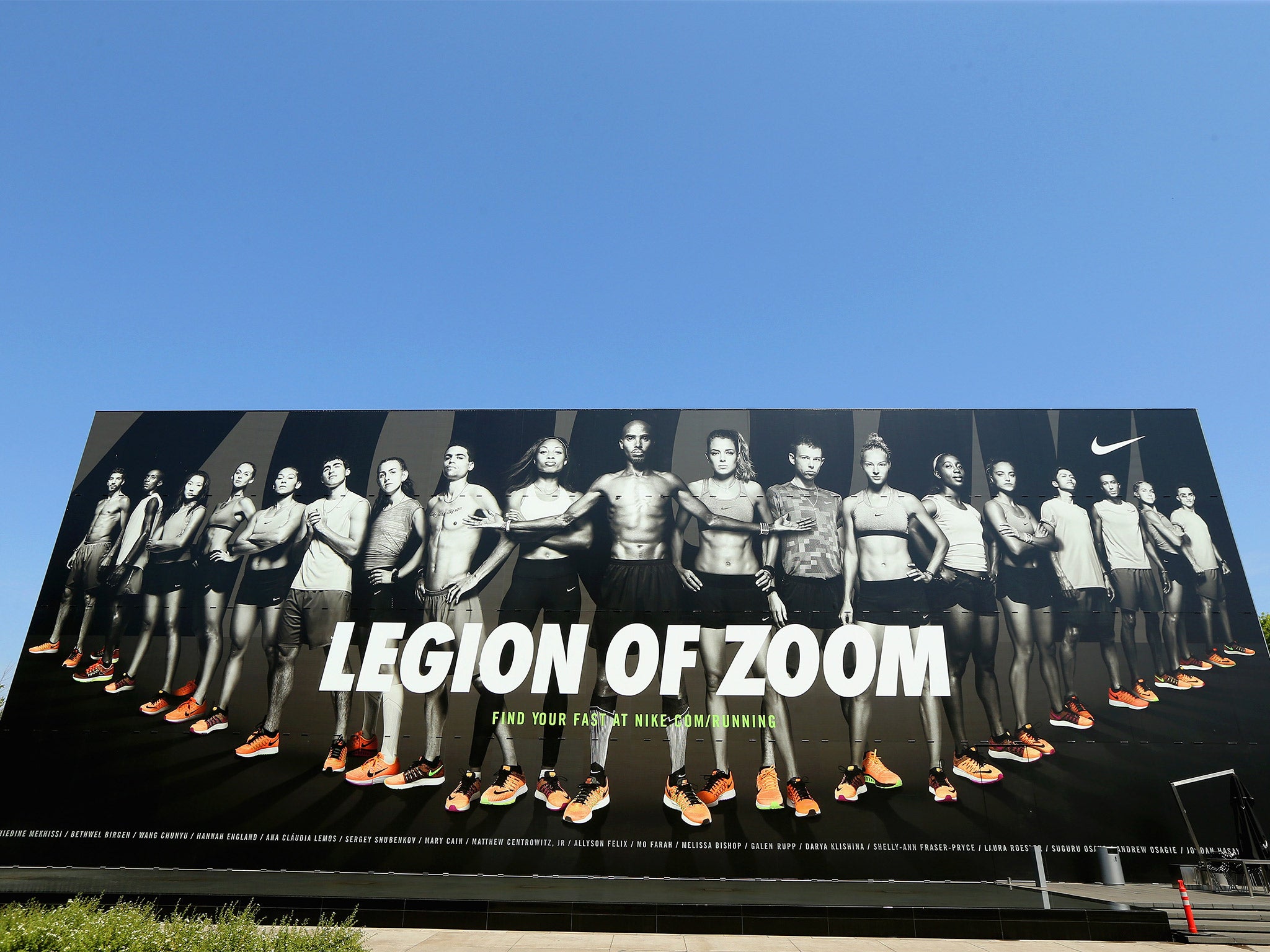 Nike sponsored stars of track and field feature on a billboard at the University of Oregon (Getty)