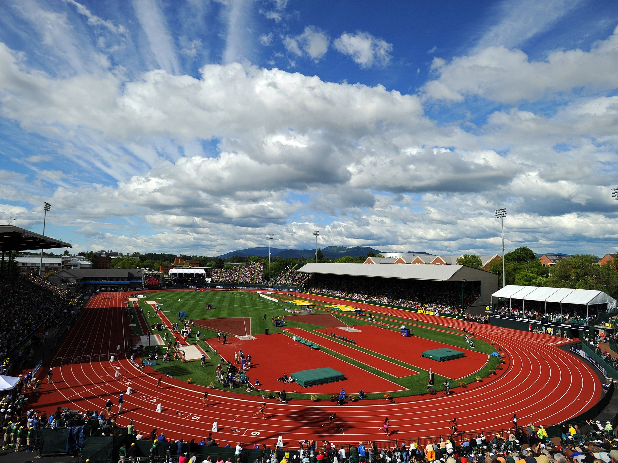 Athletes compete at Hayward Field in Eugene, the home of Nike (Getty)