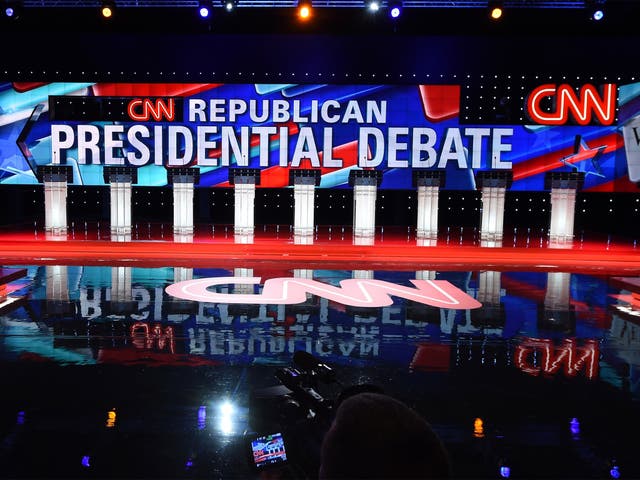 The stage is set for the Republican presidential debate, hosted by CNN, at The Venetian hotel in Las Vegas