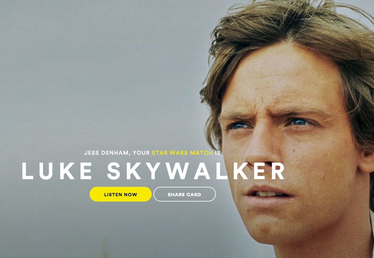 Spotify matches me with Luke Skywalker...because I'm into 'teen pop'