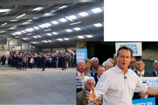 Conservative rally, Wadebridge, Cornwall, 7 April 2015, wide shot and (inset) close up (Niall Paterson/Sky and Getty)