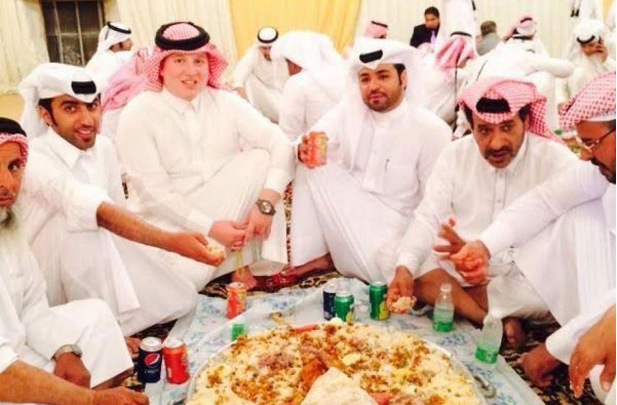 Joshua Van Alstine at a traditional meal after sundown during the Islamic holy month of Ramadan.