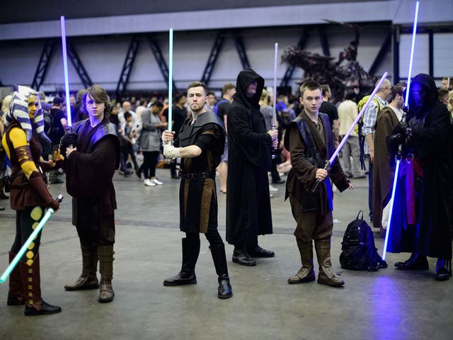 Star Wars fans dressed as Jedi Knights at the London Film and Comic Con 2014 in Earls Court, west London, on 13 July, 2014