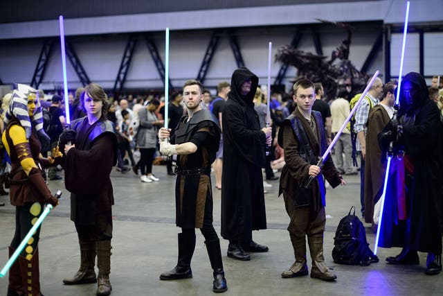 Star Wars fans dressed as Jedi Knights at the London Film and Comic Con 2014 in Earls Court, west London, on 13 July, 2014