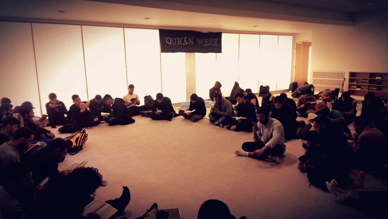 The society, pictured, observing a Qur'an Week in March