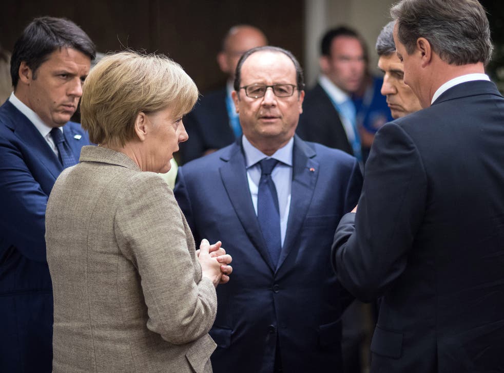 German Chancellor Angela Merkel, Italian Prime Minister Matteo Renzi and French President Francois Hollande, with David Cameron during a NATO summit last year