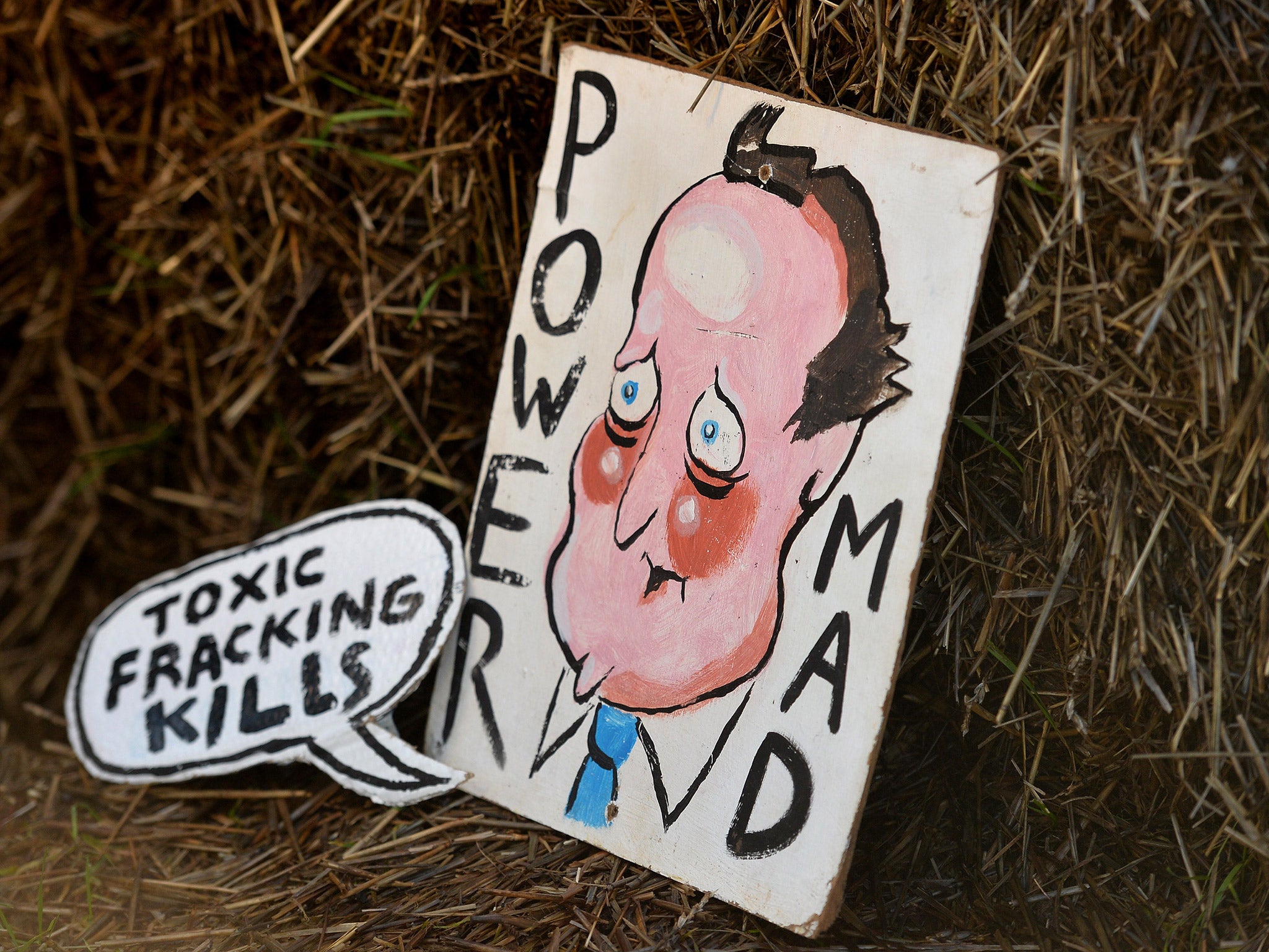 A placard depicting David Cameron at anti-fracking protest in Balcombe last year
