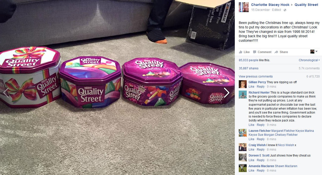 Nestle responds to 'shrinking Quality Street tin sizes' after backlash from outraged  customers, The Independent