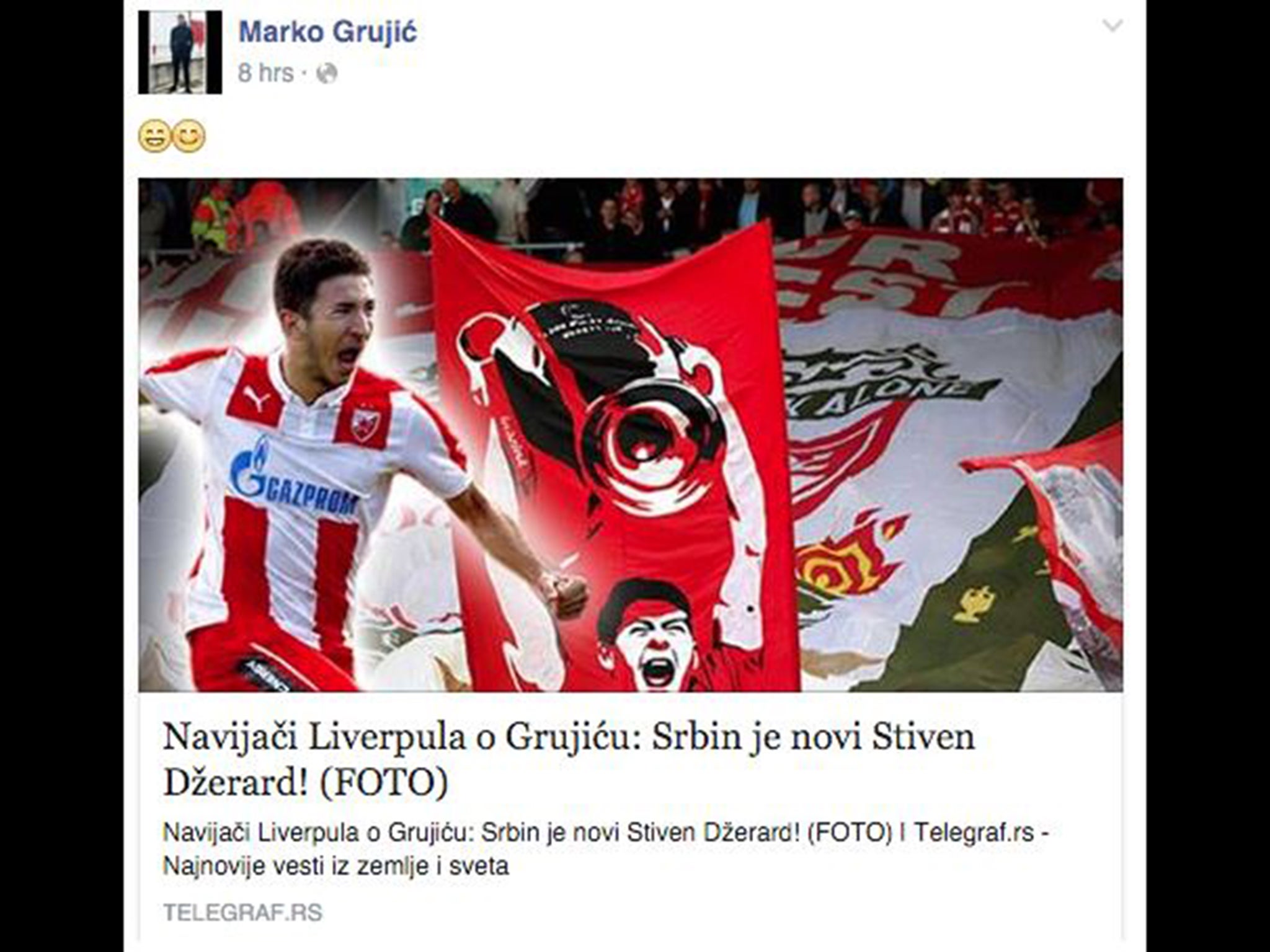 &#13;
Grujic's post on Facebook&#13;