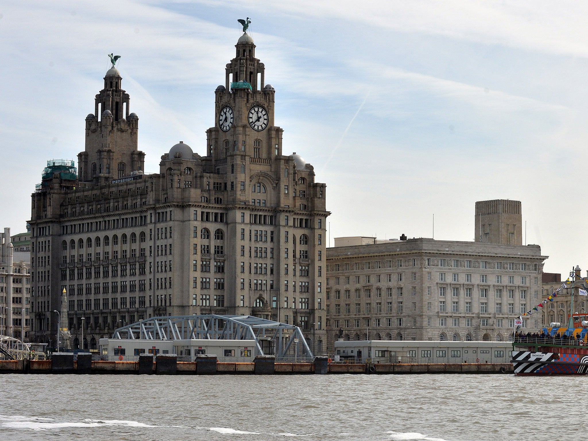 The River Mersey in front of the Royal Liver Building in Liverpool