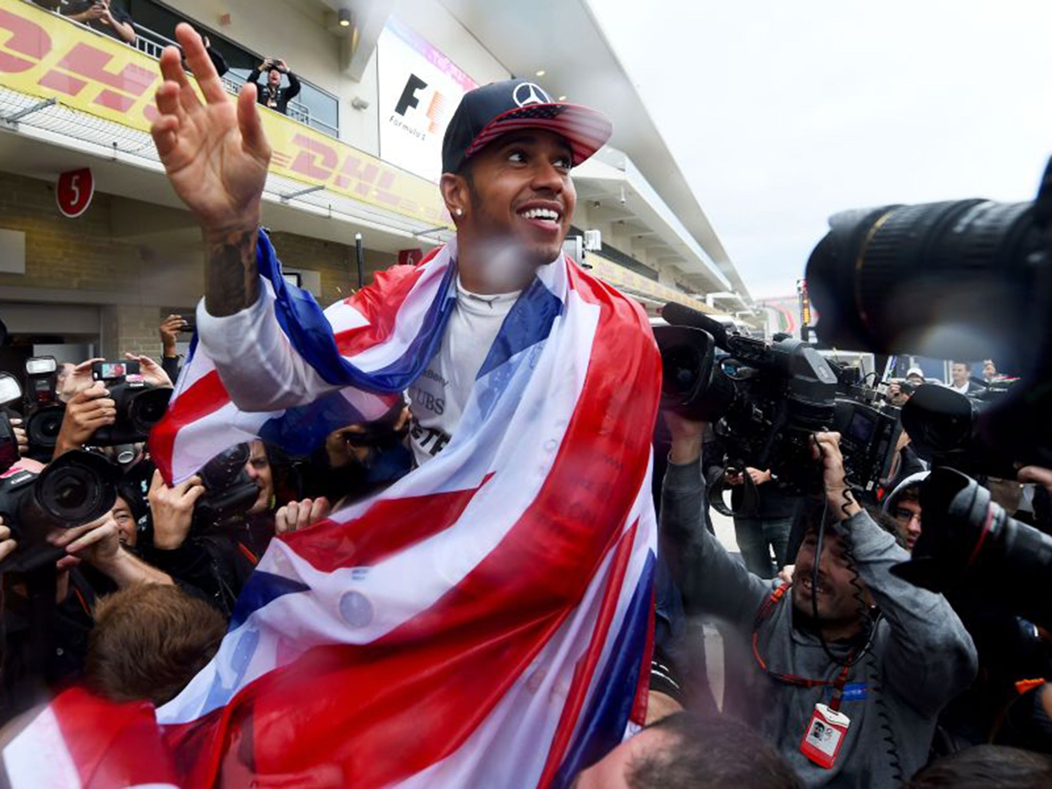 Lewis Hamilton after winning his third Formula One World Championship