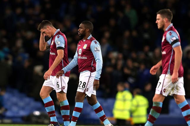 Ciaran Clark, Charles N’Zogbia and Jordan Veretout after Aston Villa’s 4-0 Premier League defeat at the hands of Everton