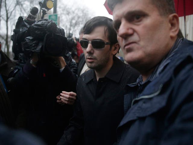 Martin Shkreli leaves court in New York on Thursday after hearing his fraud charges