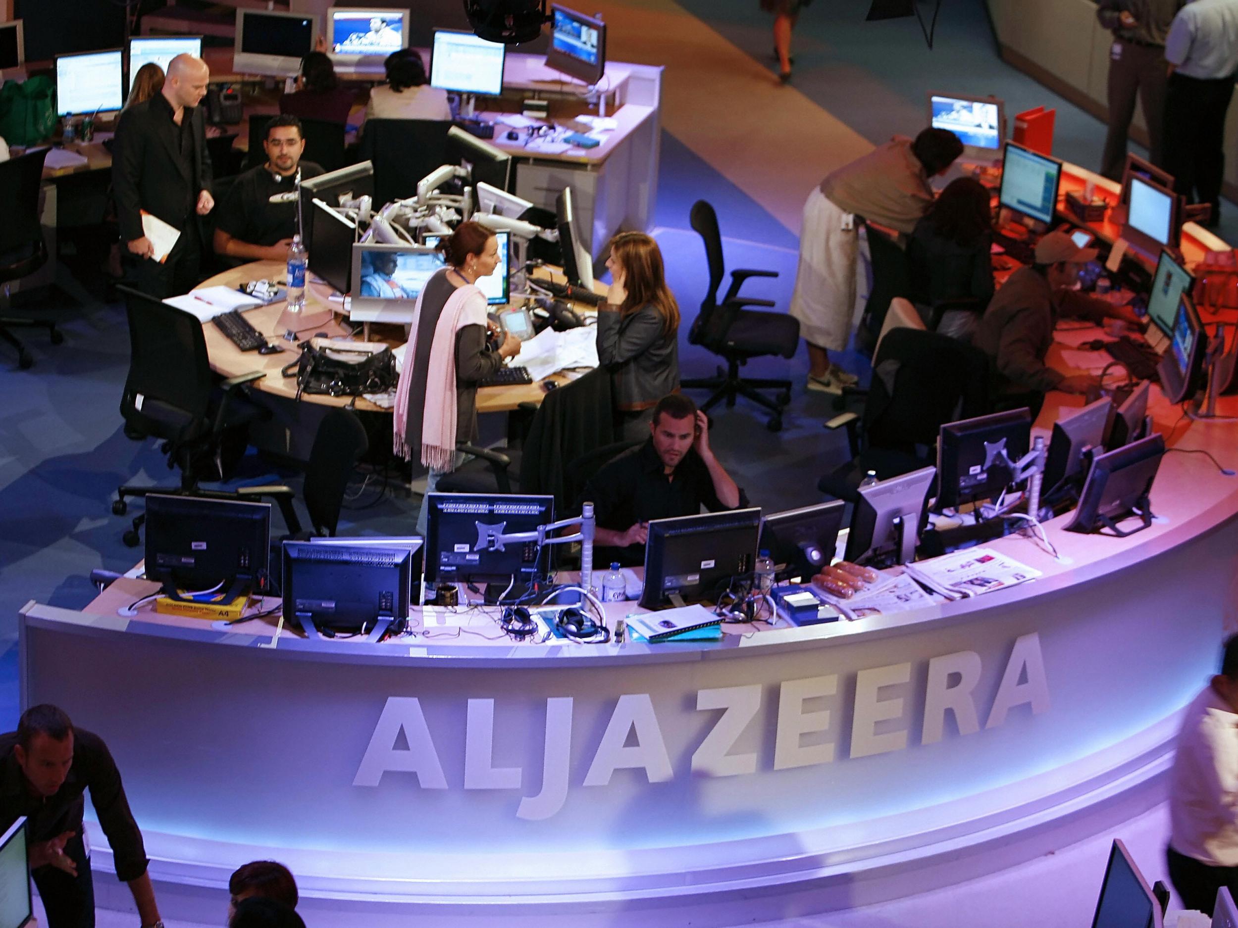 The newsroom at the headquarters of the Qatar-based Al-Jazeera satellite channel in Doha